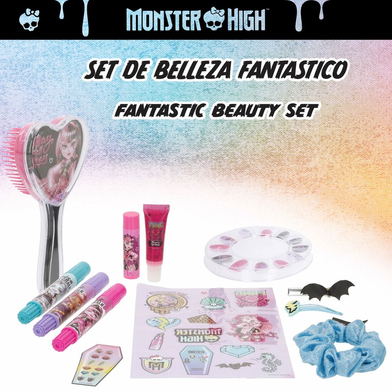Contenido del set de belleza Monster High para niñas de 3 años.
