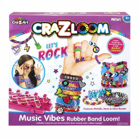 Ejemplos de pulseras y anillos hechos con el telar de gomitas Cra-Z-Art