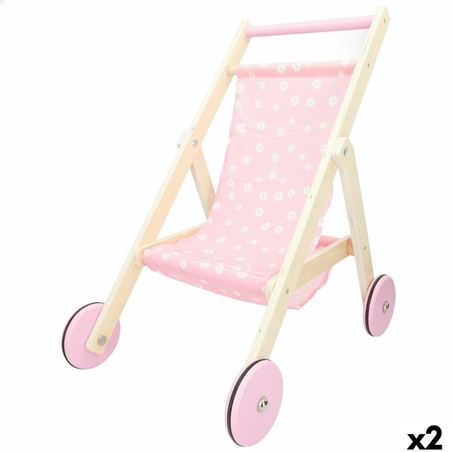 Carrito muñecas madera WOOMAX con diseño de margaritas