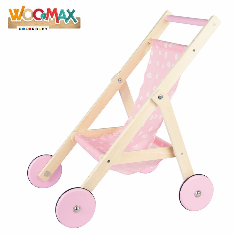 Detalle de la cesta inferior del carrito de muñecas con accesorios