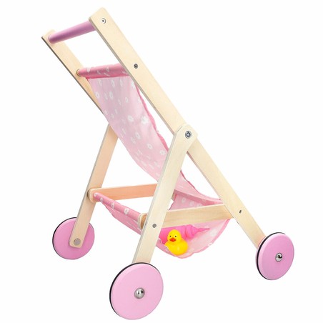 Niña jugando con su carrito de muñecas WOOMAX y muñeco