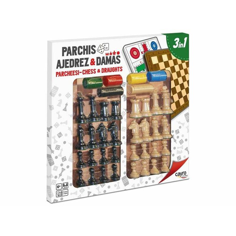 Juego de mesa clásico Cayro 3 en 1 Parchís Ajedrez Damas
