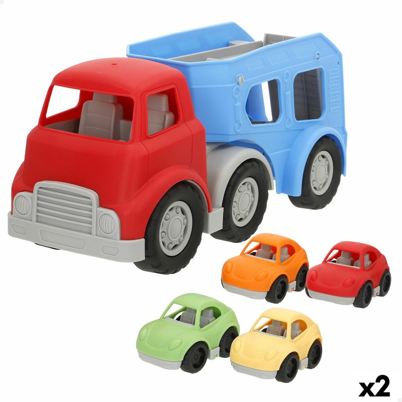 camión portacoches infantil playgo con rampa desplegada y coches