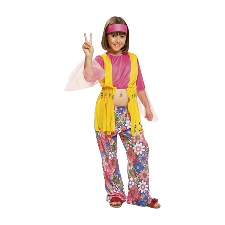 Niña feliz con disfraz hippie, ideal para juegos y diversión