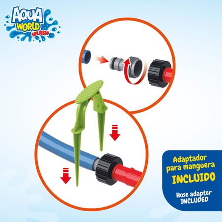 Juego de agua exterior con chorros multicolor para diversión garantizada.