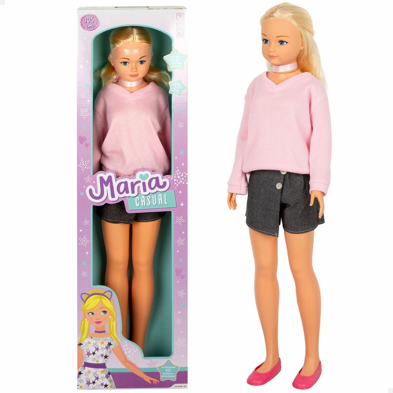 Muñeca grande infantil María 105 cm con vestido rosa