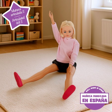 Muñeca rubia articulada de 105 cm en pose sentada