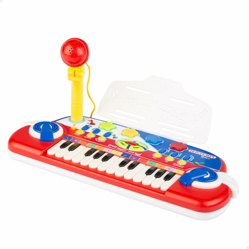 Niño jugando con teclado musical Bontempi, fomentando la creatividad
