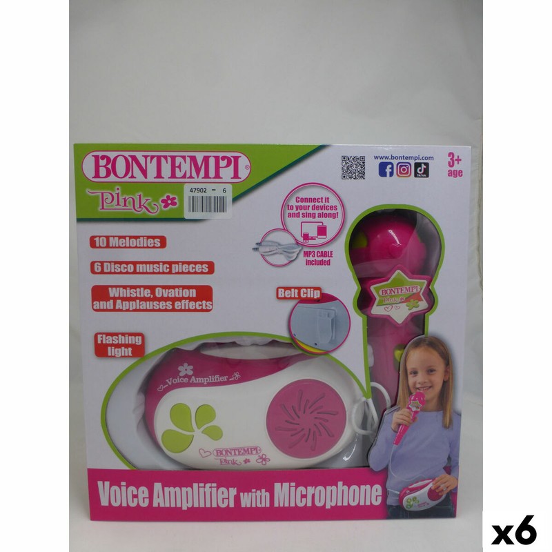 Características del micrófono infantil Bontempi: volumen ajustable y clip