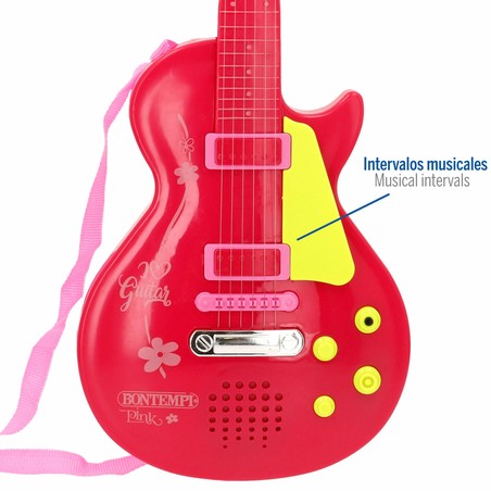 Detalle de las cuerdas de la guitarra electrónica infantil