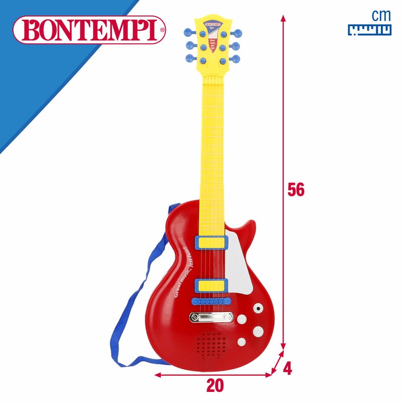 Detalle de las 6 cuerdas de metal de la guitarra juguete niños