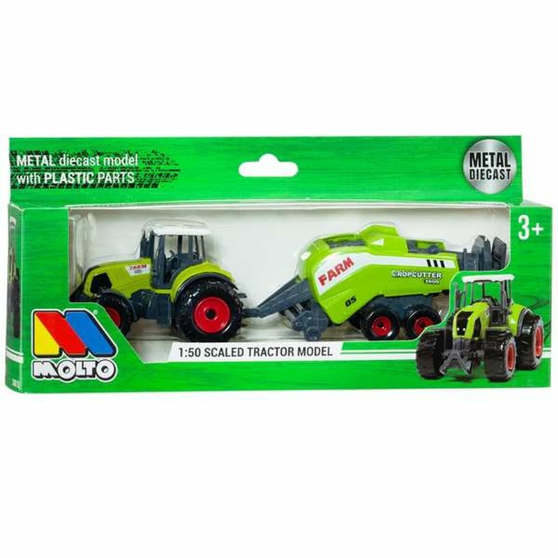 Niño jugando a la granja con tractor Moltó y remolque