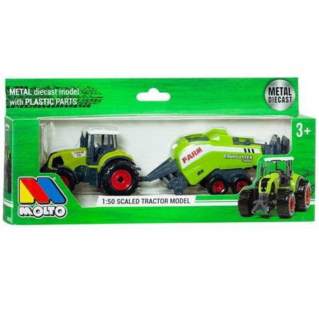 Niño jugando a la granja con tractor Moltó y remolque