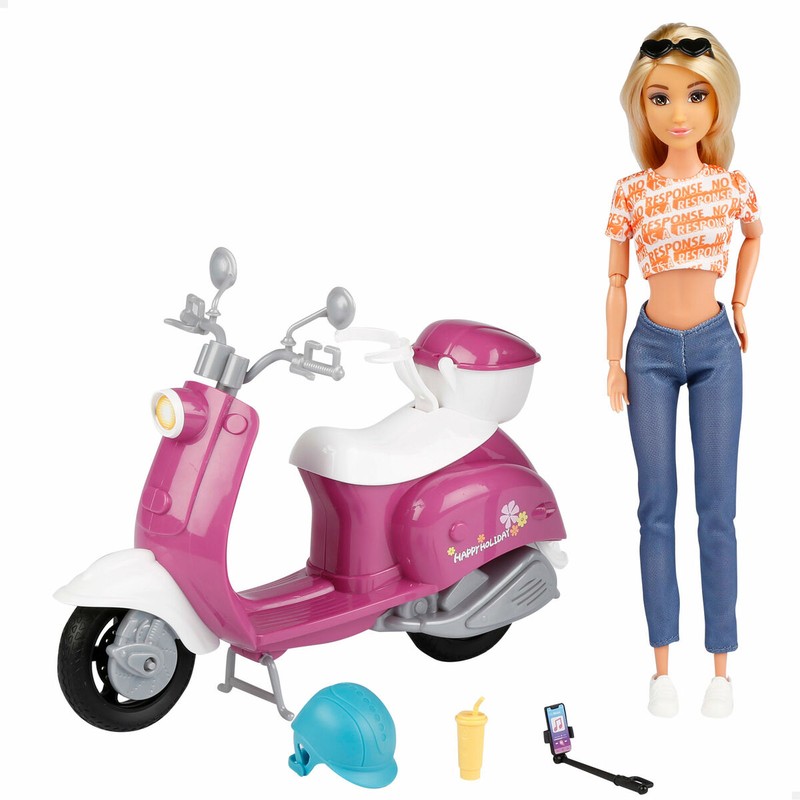 Muñeca con scooter vista frontal juego creativo
