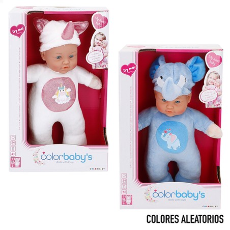 Muñecos bebé con música y pijama de unicornio y elefante