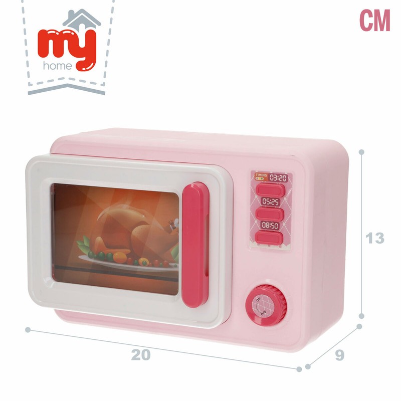 Microondas infantil rosa pastel con pollo y patatas