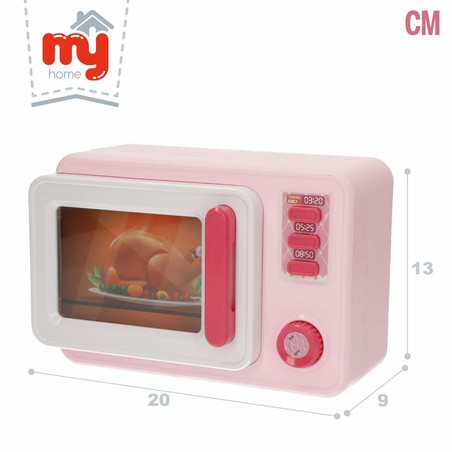Microondas infantil rosa pastel con pollo y patatas