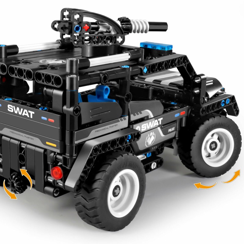 Bloques construcción infantiles coche SWAT en acción