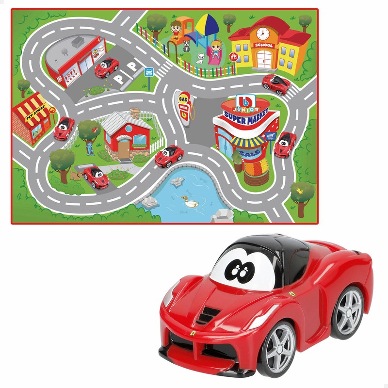 Vista completa del Playset Ferrari niños: alfombra y coche