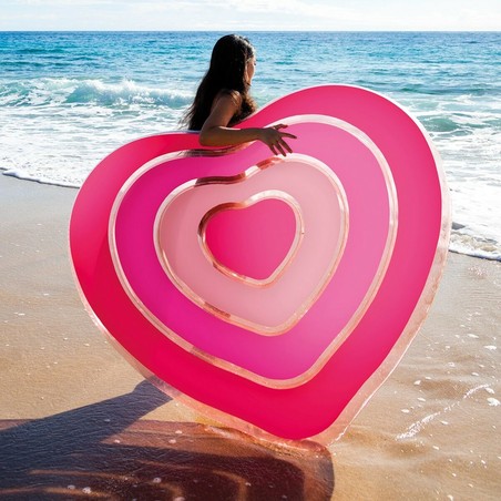 Flotador hinchable piscina con diseño de corazón rosa