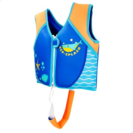 Diseño frontal del chaleco seguridad playa AquaSport con ilustraciones marinas