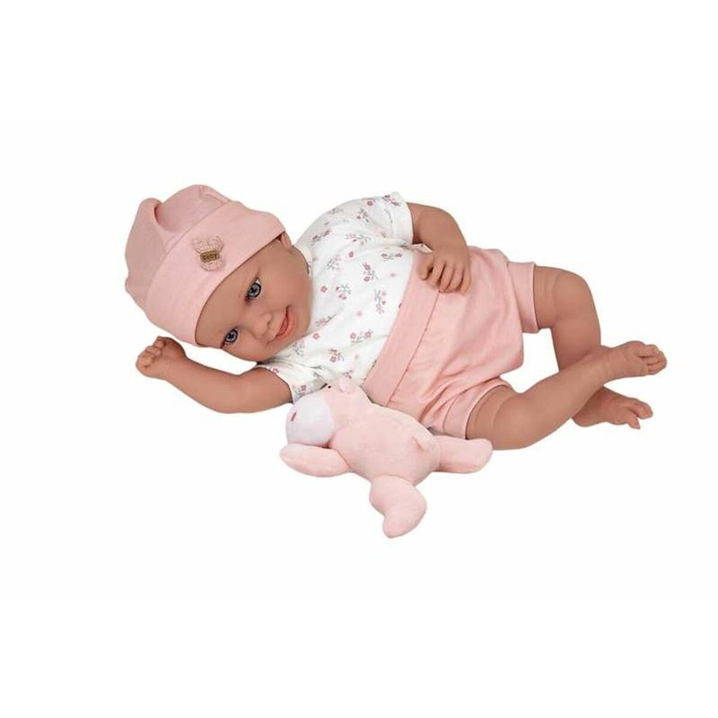 Muñeco Bebé Arias Colin realista con ropa rosa y cojín