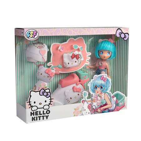 Muñeca Hello Kitty de 19,5 cm con lazo rojo y accesorios.