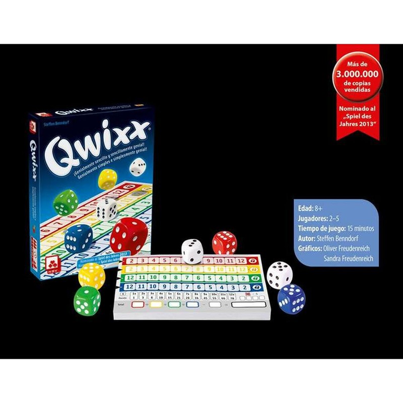 Set de juego Qwixx con hojas de puntuación para agilidad mental
