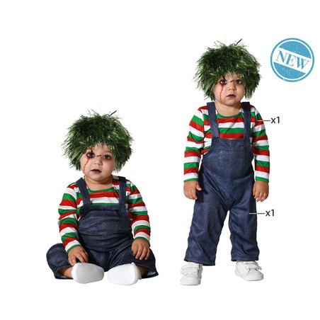 Bebé gateando con traje carnaval niño de muñeco