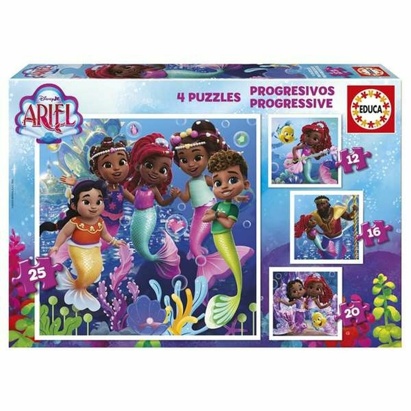 Detalle de piezas de puzzles Disney Ariel, juguete educativo para motricidad fina.