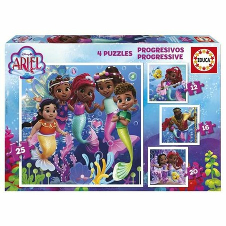 Detalle de piezas de puzzles Disney Ariel, juguete educativo para motricidad fina.