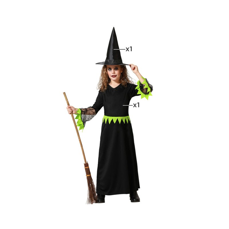 Niña disfrazada de bruja verde