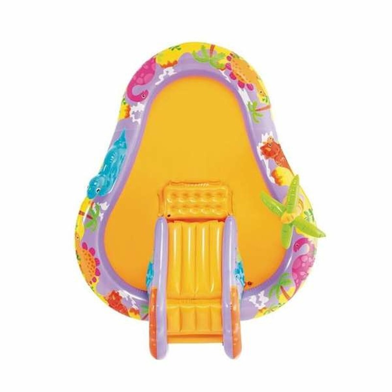 Detalle de la zona de juego con dinosaurios de la piscina Intex