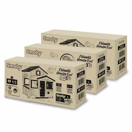 Casita de jardín para niños Smoby, vista frontal con puerta y ventanas