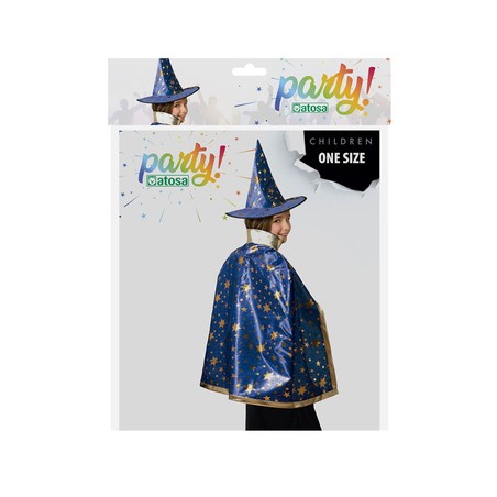 Capa azul con sombrero para carnaval y fiestas infantiles.