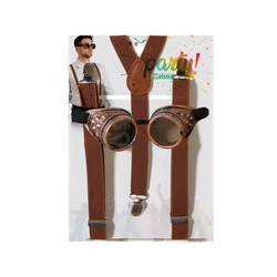 Disfraces niños carnaval con tirantes y gafas marrones, accesorio divertido