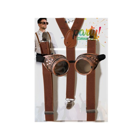 Disfraces niños carnaval con tirantes y gafas marrones, accesorio divertido