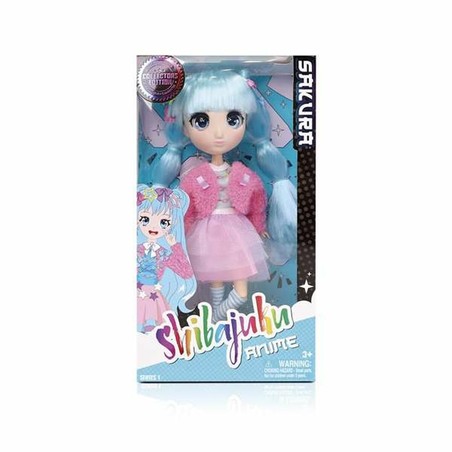 Muñeca anime infantil Shibajuku Girls con pelo largo azul y accesorios de moda