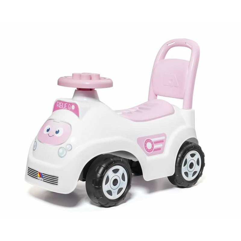 Niño jugando felizmente con correpasillos rosa Moltó