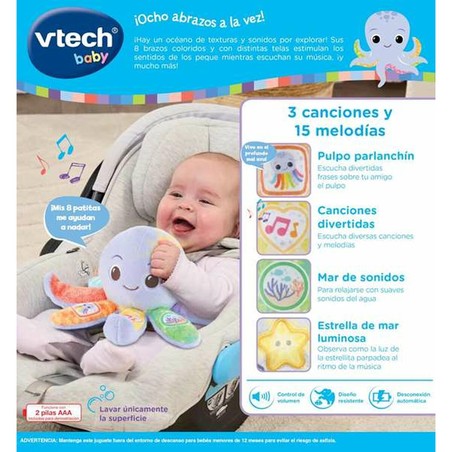 Pulpo interactivo bebé de Vtech, juguete sensorial con tentáculos suaves