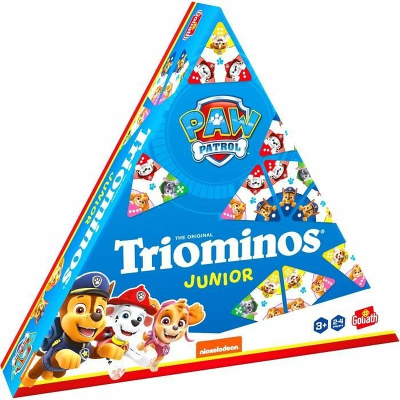 Familia jugando juego mesa educativo Paw Patrol