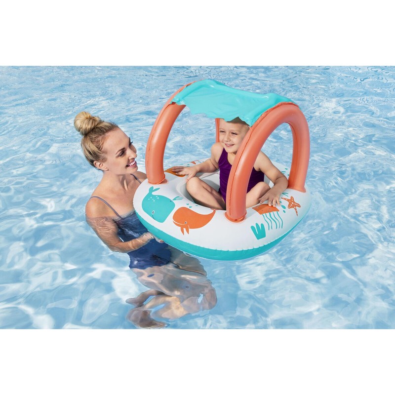 Barca hinchable para bebés con toldo, juguete acuático verano