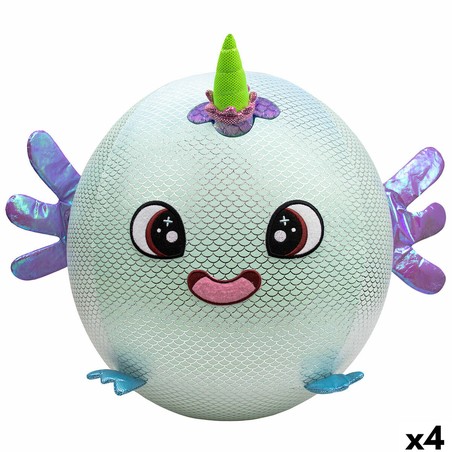 Peluche hinchable infantil Eolo Celeste, vista frontal con inflador