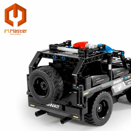Bloques construcción infantiles coche policía montado y mando