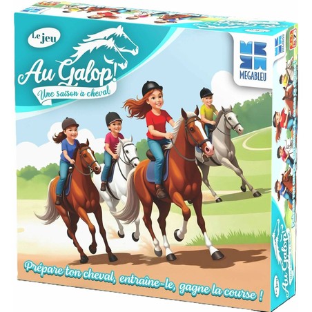 Juego mesa familiar Au Gallop, componentes y fichas de juego