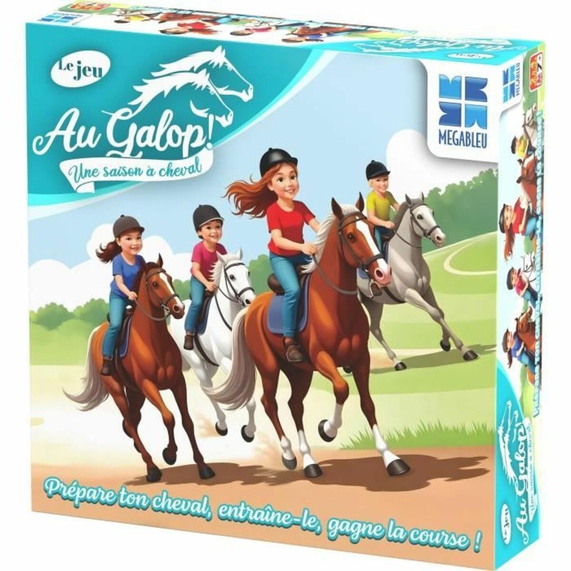 Niños jugando juego mesa educativo Au Gallop estrategia