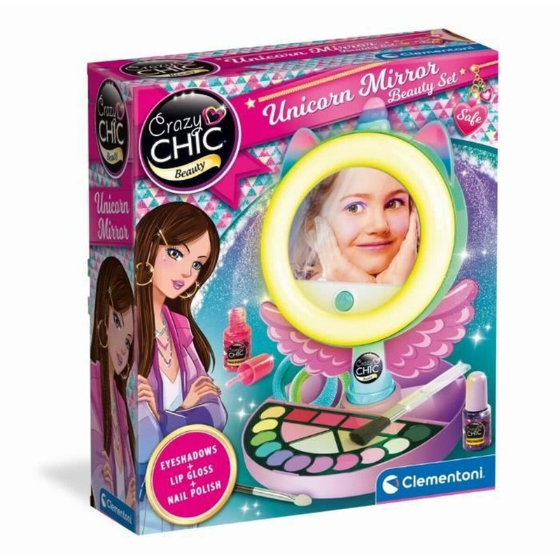 Maquillaje infantil unicornio Clementoni con espejo de luz