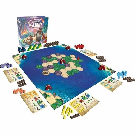 Detalle de las cartas y fichas del juego de mesa Survive The Island.