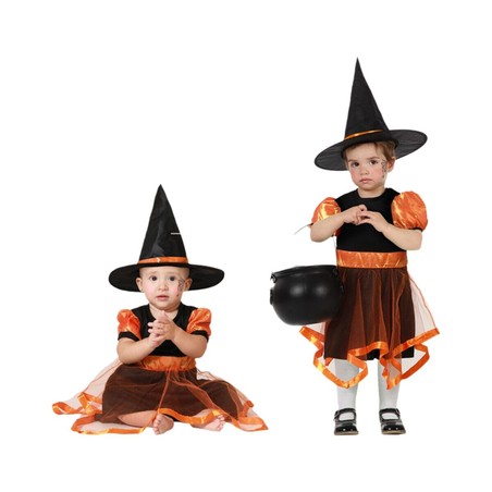 Disfraz para bebés bruja naranja, ideal para carnaval y fiestas temáticas