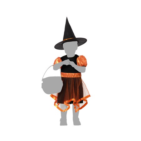 Bebé feliz con disfraz halloween infantil de bruja, cómodo y seguro
